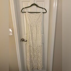 White Lace Strapless Maxi Dress - Red Dress Boutique - Small